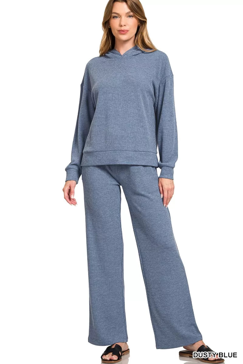 Zenana Ribbed Long Sleeve Hoodie OutfitFlow