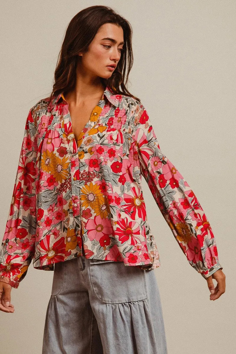 BiBi Woven Floral Printed Shirt Top OutfitFlow