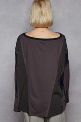 POL Contrast Round Neck Long Sleeve T-Shirt OutfitFlow