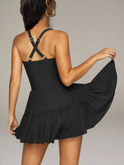 Crisscross Back Square Neck Mini Dress OutfitFlow