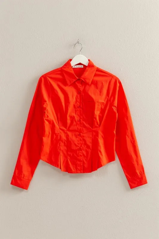 HYFVE Long Sleeve Pleated Waist Poplin Shirt OutfitFlow