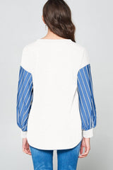 Outfit Flow - Super Lady Full Size French Terry Striped Long Sleeve Top