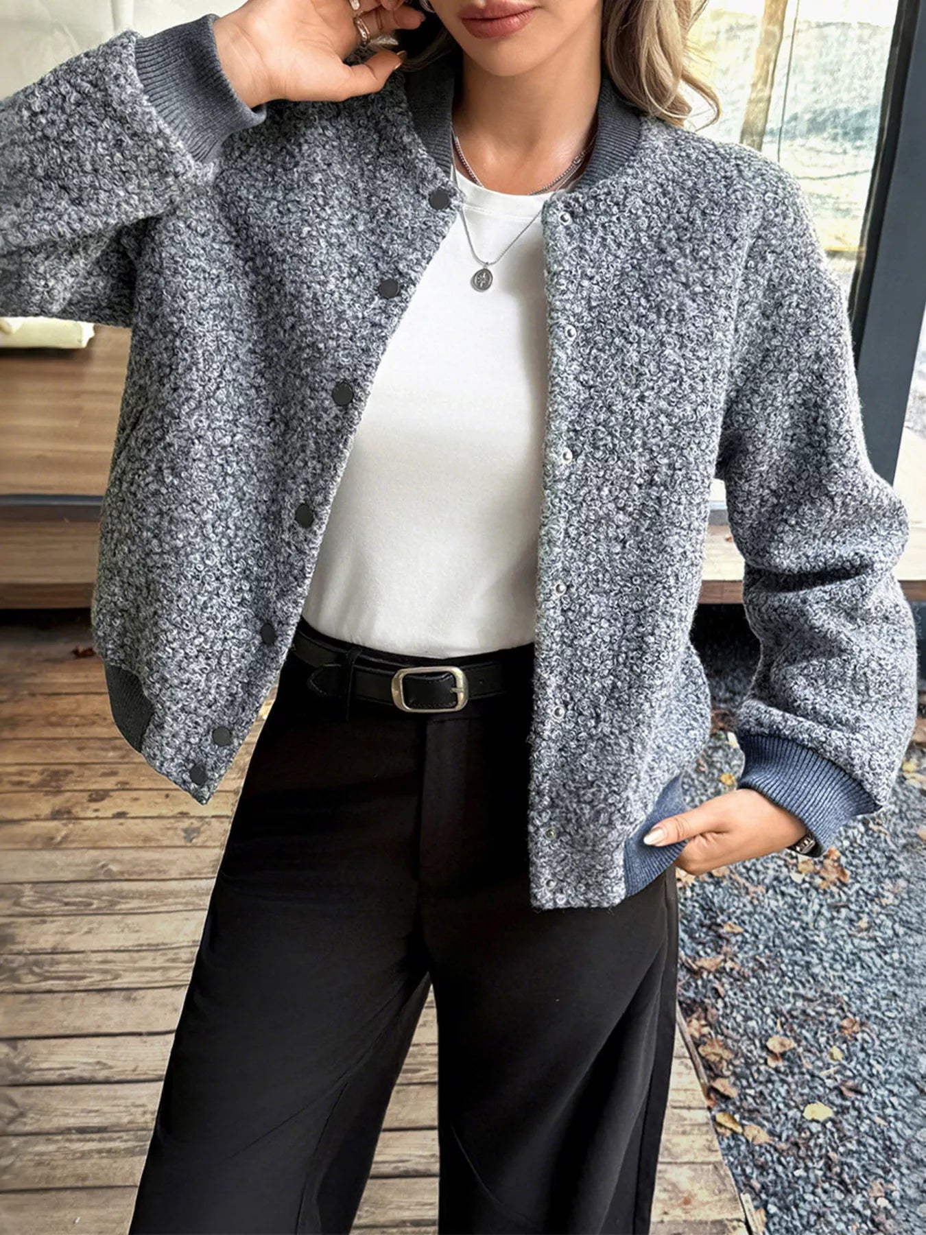 Snap Down Dropped Shoulder Jacket OutfitFlow