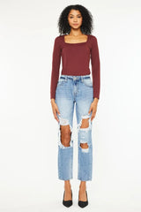 Kancan High Rise Distressed Boyfriend Jeans OutfitFlow