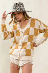 BiBi Checked V-neck Cardigan OutfitFlow