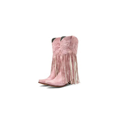 Point Toe Block Heels Boots Blush Pink OutfitFlow