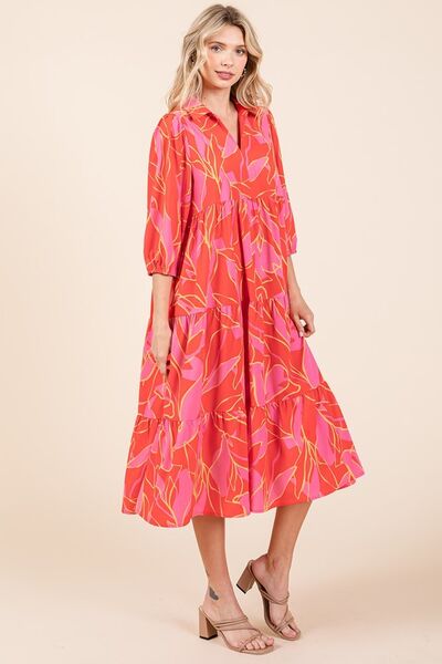 Mittoshop Tiered Printed Collared Neck Midi Dress OutfitFlow