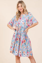 BOMBOM Floral Shirred Dress with Pockets OutfitFlow