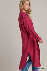 Umgee Cotton Gauze Button Down Shirt Dress Trendsi
