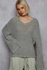 POL Oversized V-Neck Knit Top Dark Gray OutfitFlow