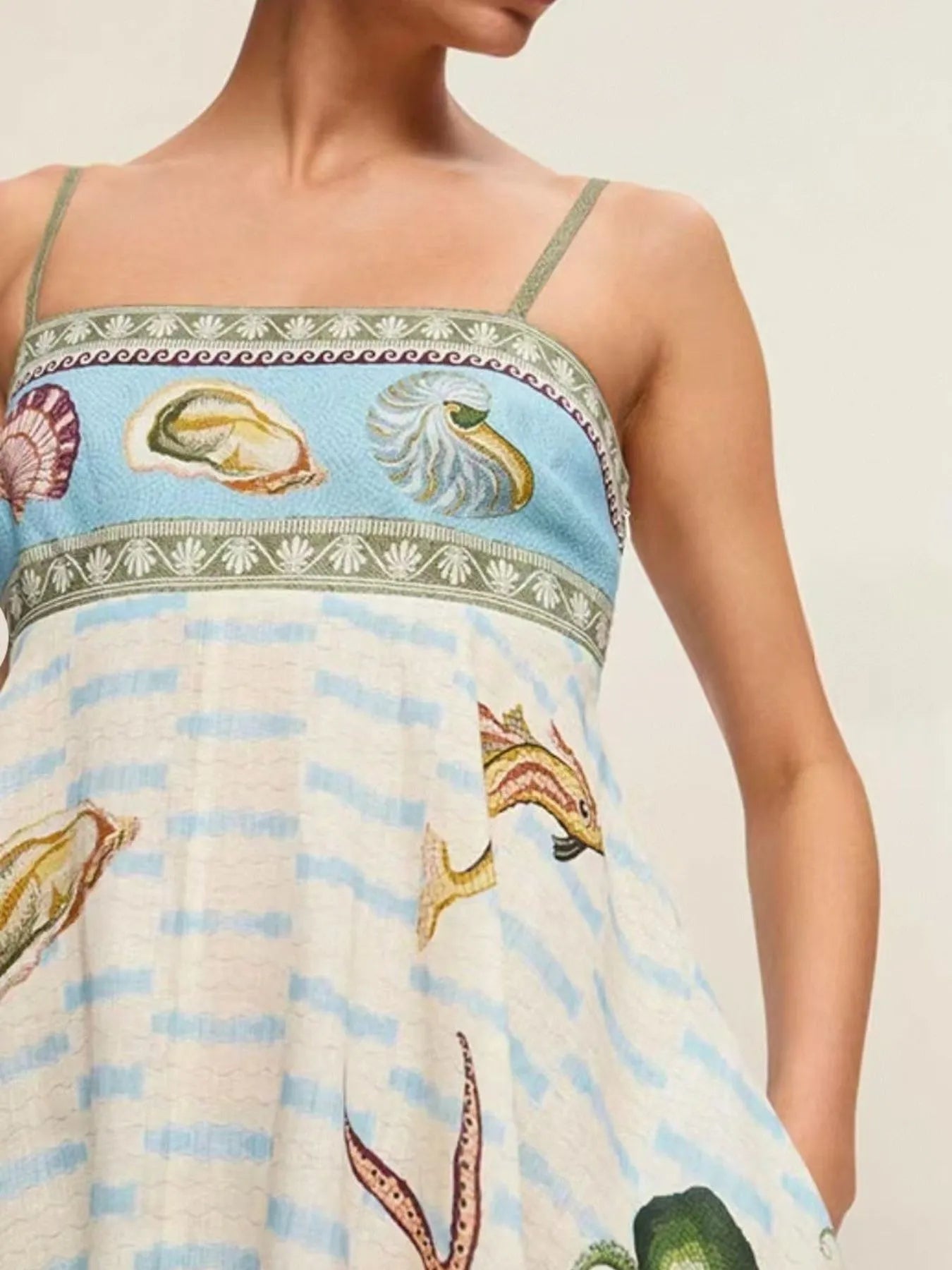 Ocean Print Spaghetti Strap Midi Dress OutfitFlow
