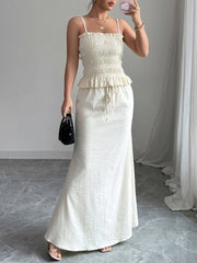 Smocked Ruffled Hem Cami and Maxi Skirt Set OutfitFlow