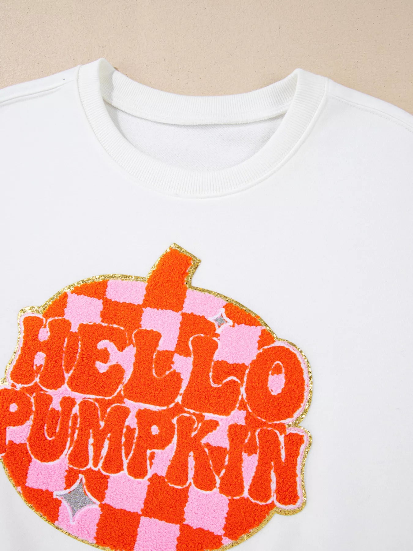 Halloween Pumpkin Patched Pattern Long Sleeve Sweatshirt OutfitFlow