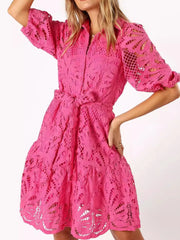 Lace Tie Waist Half Sleeve Dress OutfitFlow