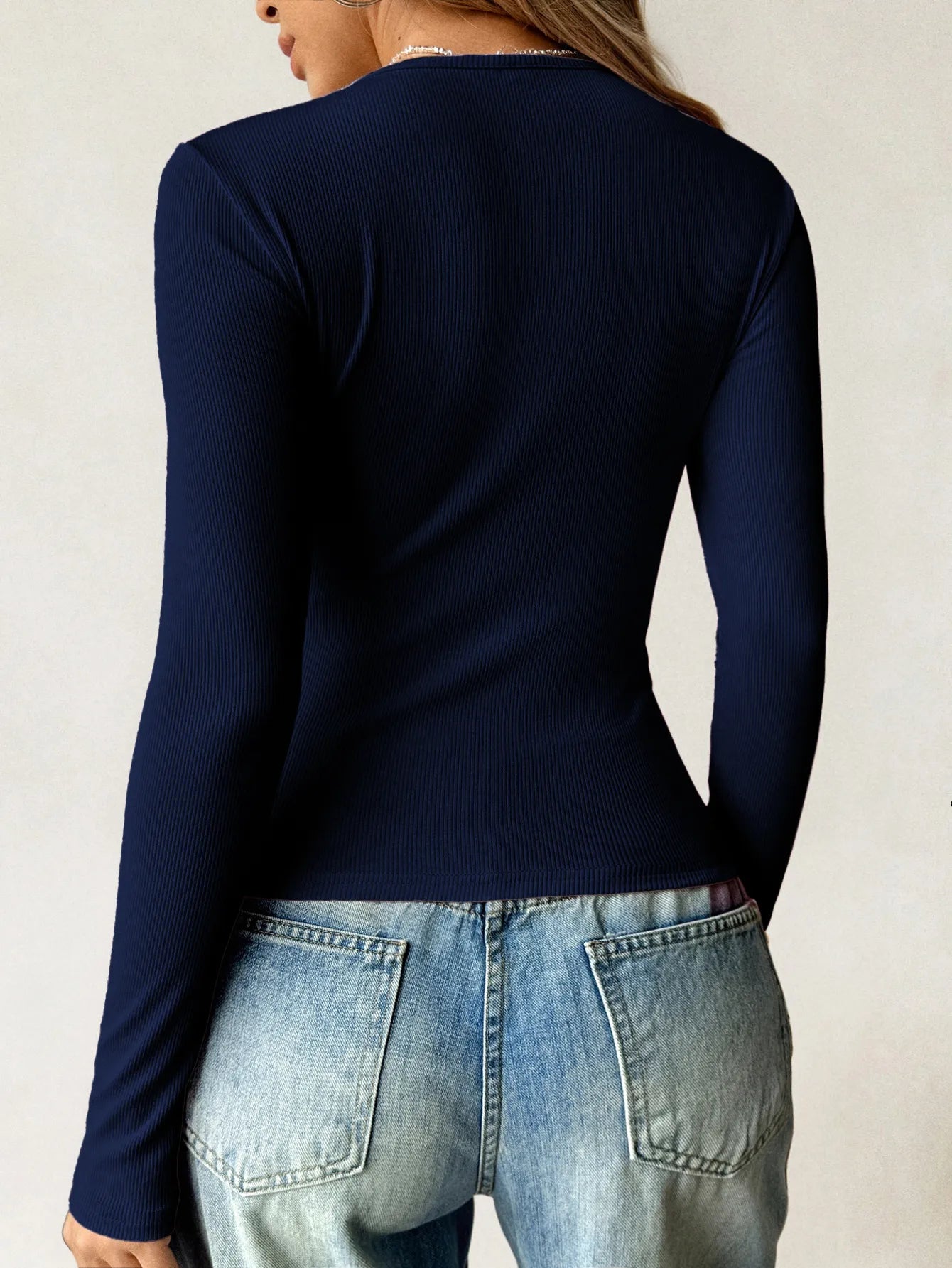Ribbed Knit Long Sleeve T-Shirt OutfitFlow