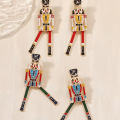 Christmas 18K Gold-Plated Nutcracker Soldier Earrings OutfitFlow