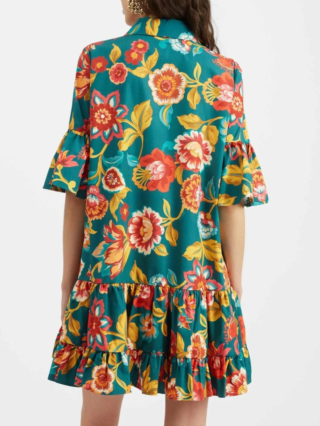 Floral Print Ruffle Sleeve Mini Dress OutfitFlow