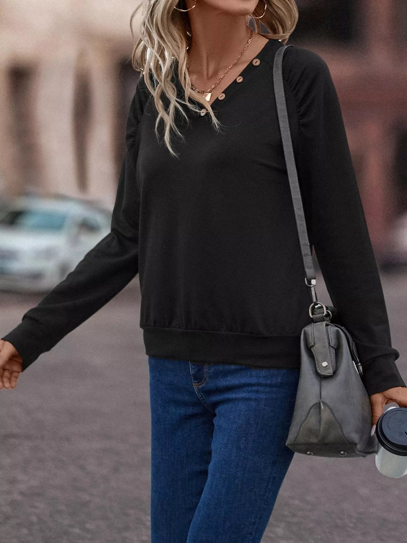 V-Neck Long Sleeve T-Shirt OutfitFlow