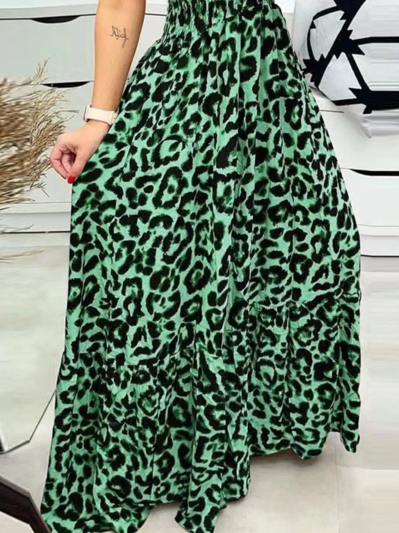 Full Size Leopard Print Spaghetti Strap Maxi Dress Plus Size OutfitFlow
