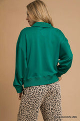 Umgee Half Zip Drop Shoulder Sweatshirt OutfitFlow