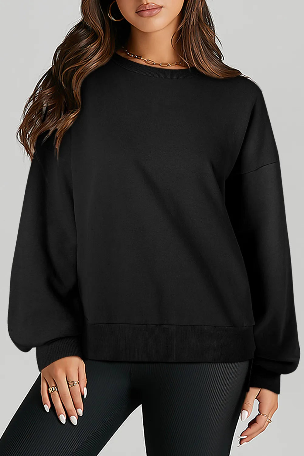 Outfit Flow - High-Low Round Neck Long Sleeve Sweatshirt