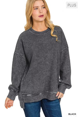 Zenana Full Size Acid Washed Double Ribbed Hi-low Sweatshirt Plus Size OutfitFlow