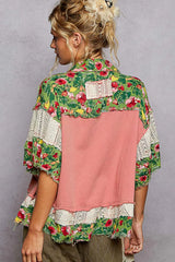 POL Lace Patch Floral Half Sleeve Shacket Trendsi