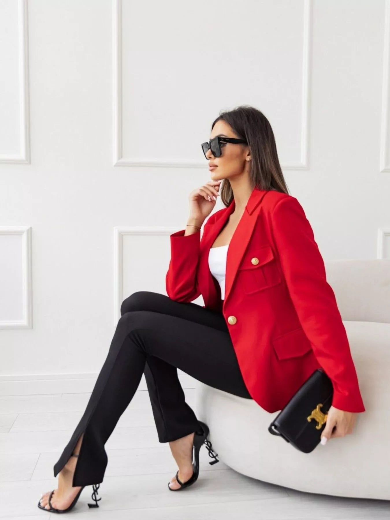 Lapel Collar One Button Blazer OutfitFlow