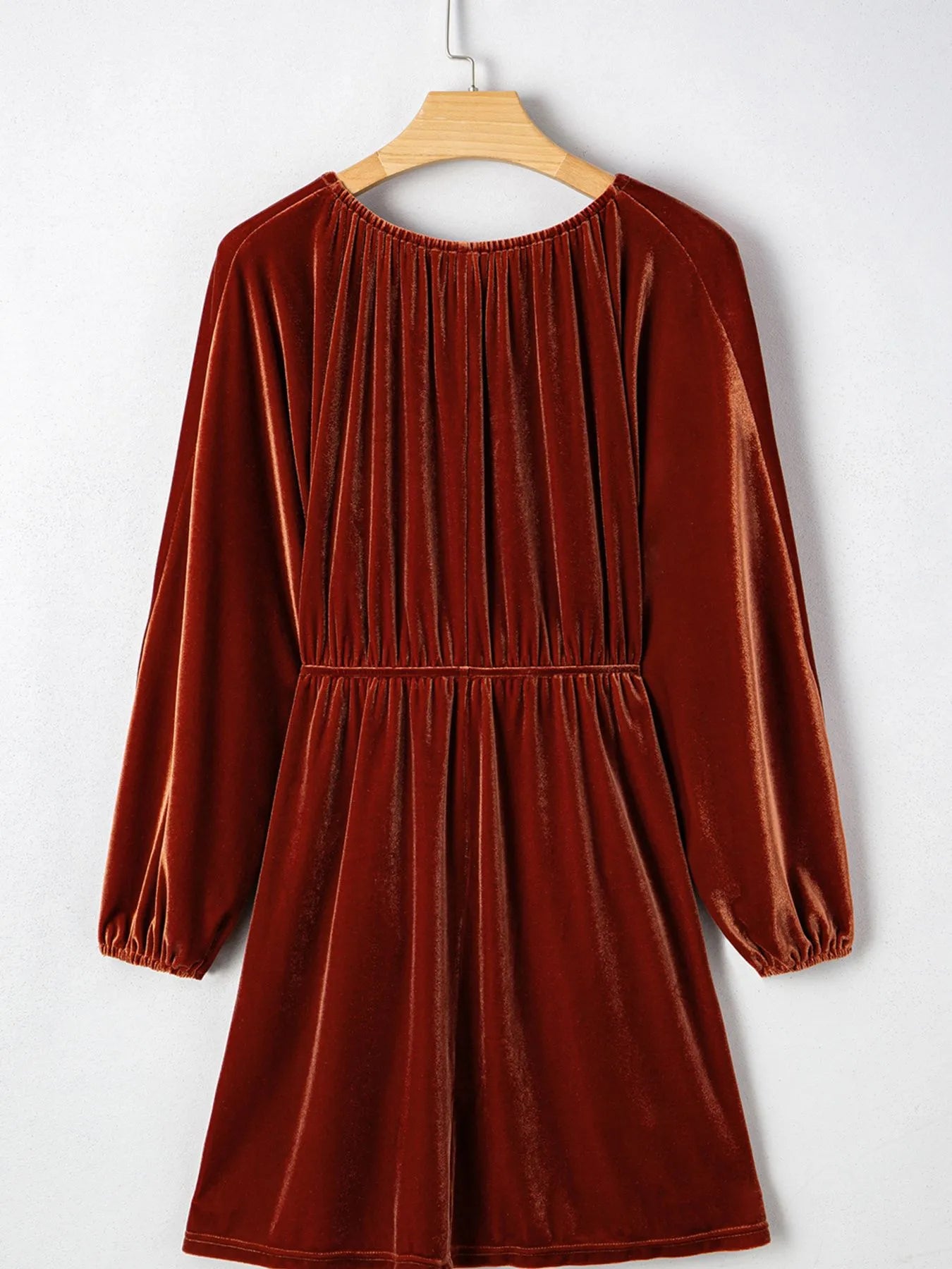 V Neck Puff Sleeve Velvet Dress OutfitFlow