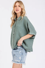 Mittoshop Mineral Wash Gauze Dolman Sleeve Button Down Shirt OutfitFlow