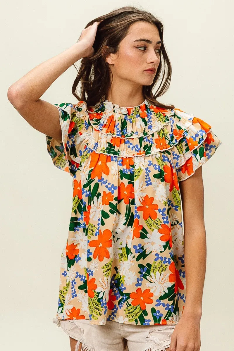 BiBi Multi Color Floral Print Woven Top OutfitFlow