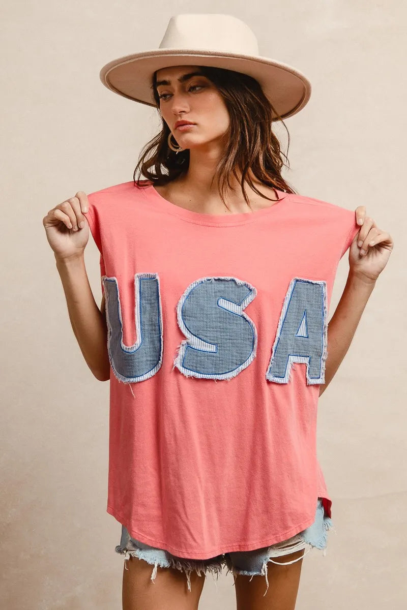 BiBi Washed Jersey With Usa Patched Raw Cut Edge Detail OutfitFlow