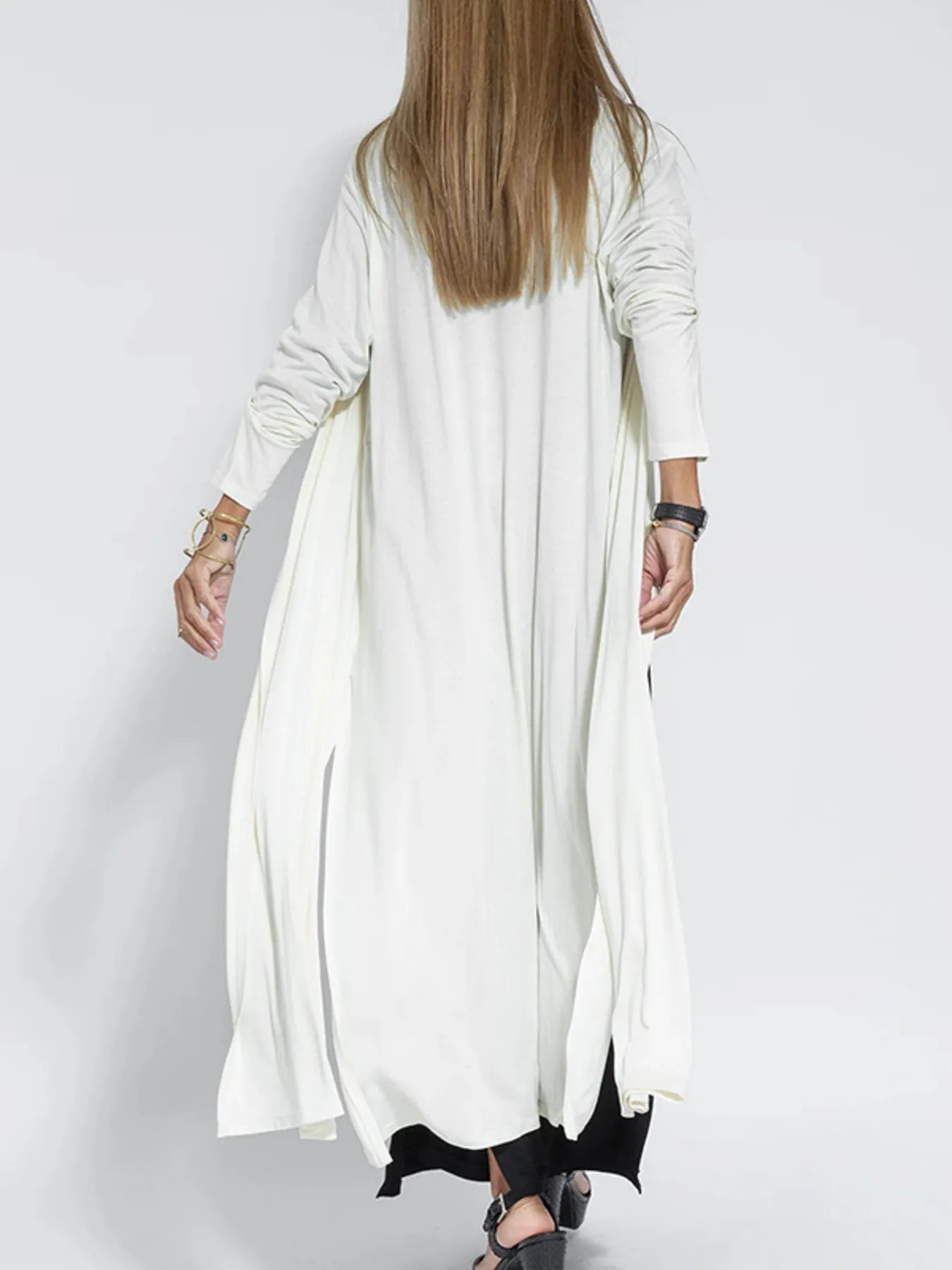 Full Size Open Front Side Slit Longline Cardigan Plus Size OutfitFlow