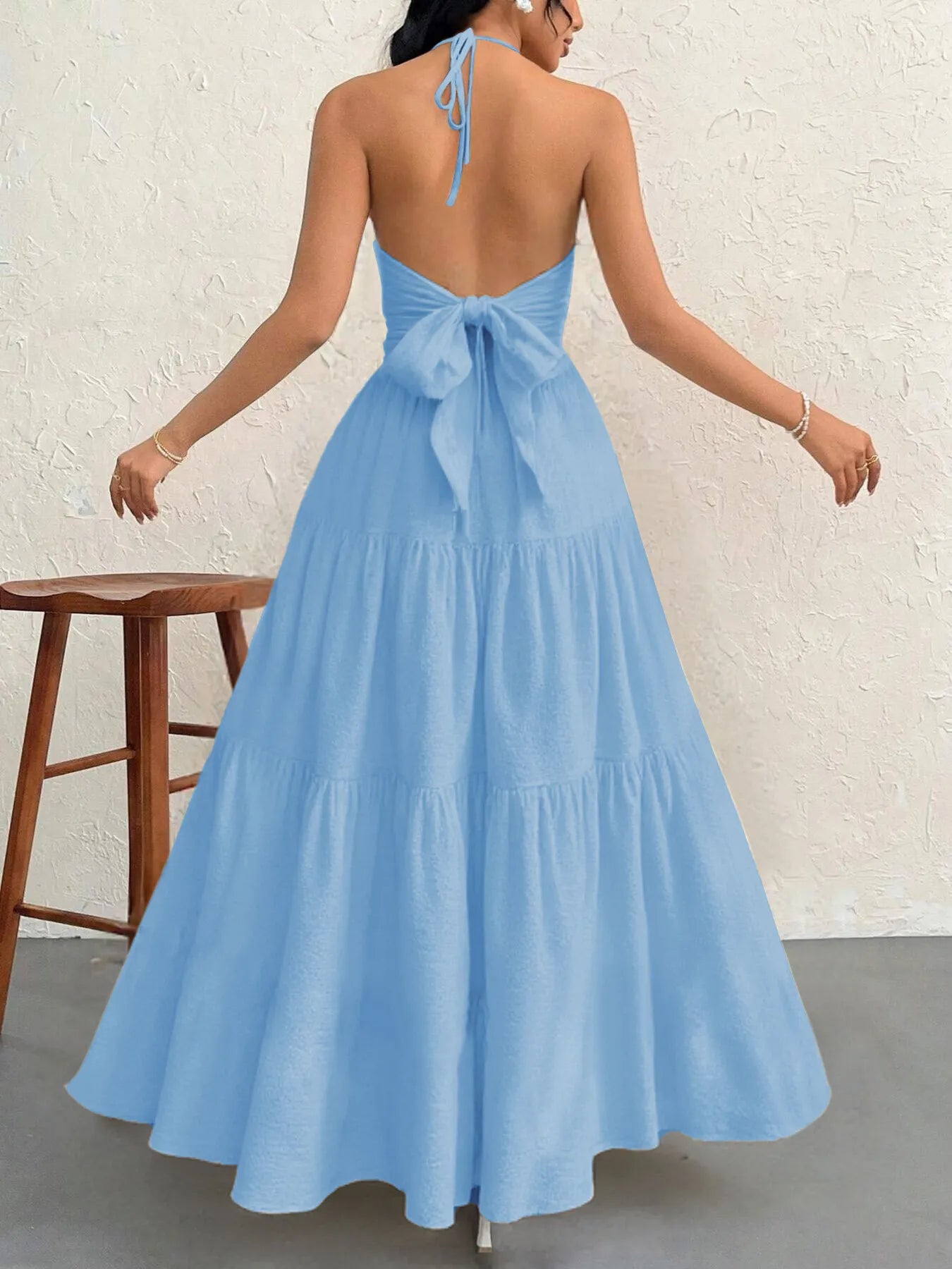 Halter Neck Tiered Maxi Dress OutfitFlow