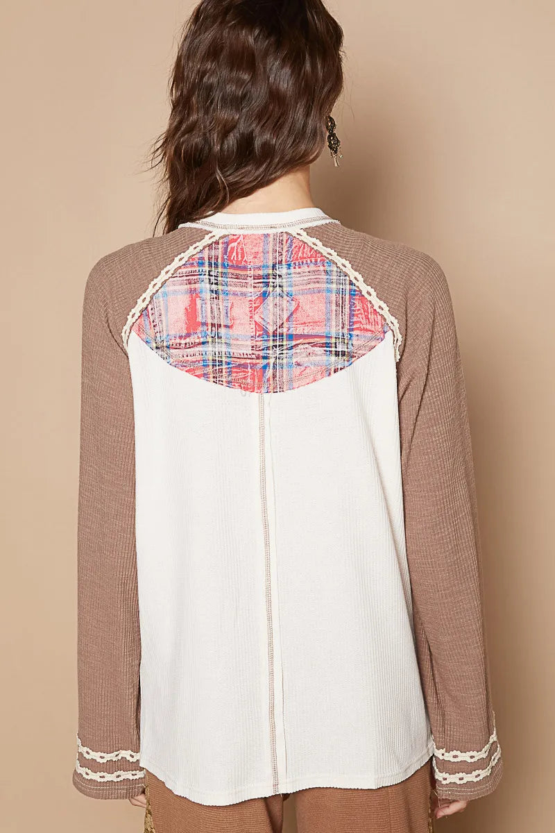 POL Plaid Number 06 Raglan Sleeve T-Shirt OutfitFlow