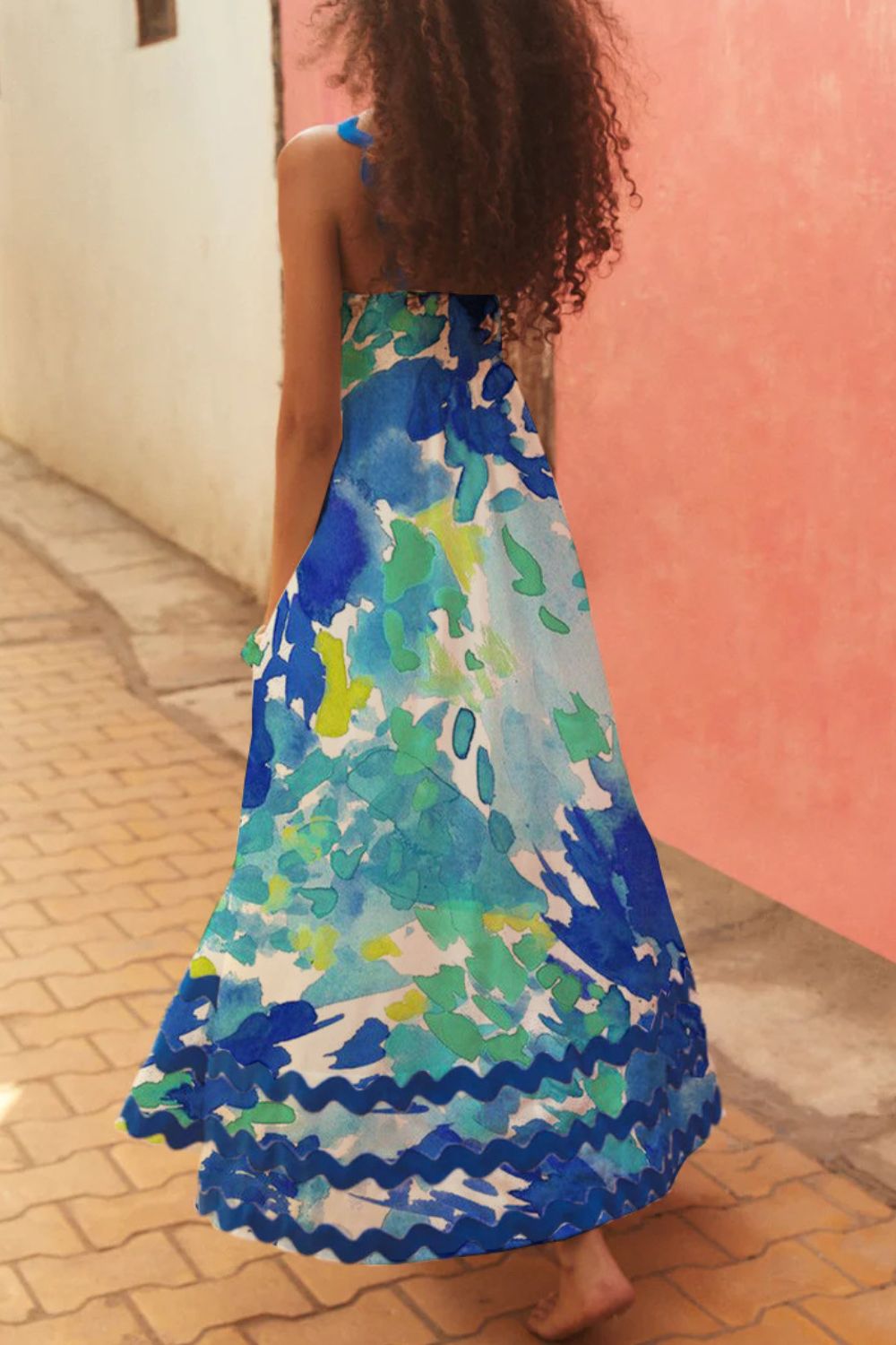 Printed Square Neck Wide Strap Dress OutfitFlow