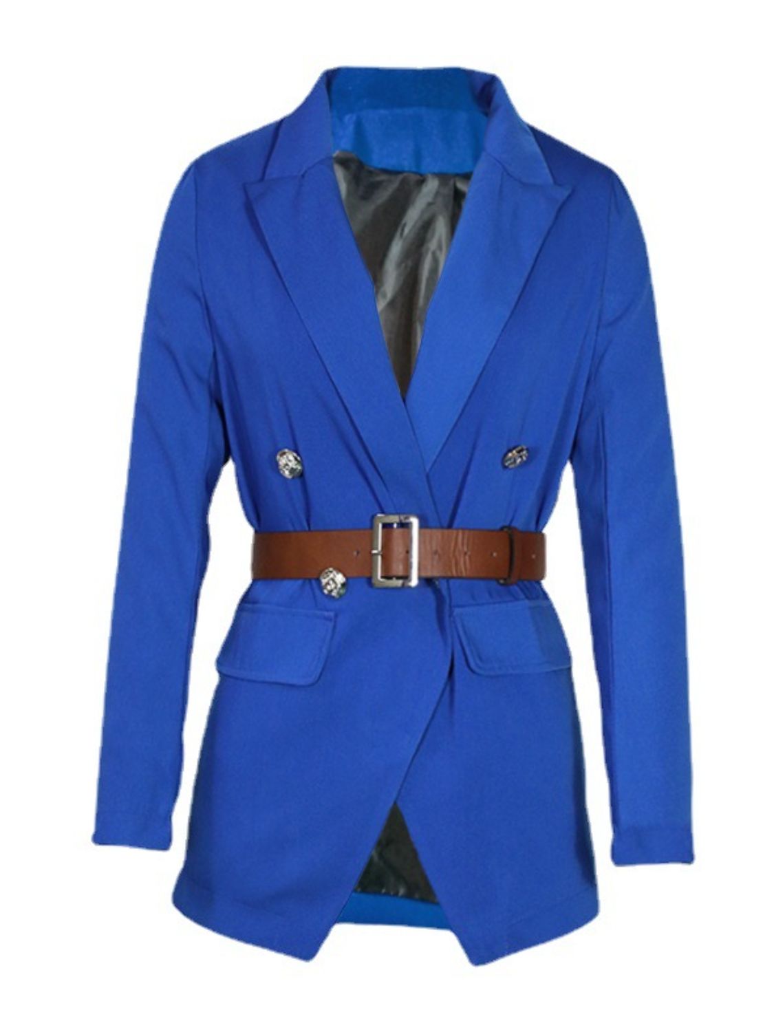 Buttoned Lapel Collar Long Sleeve Blazer OutfitFlow
