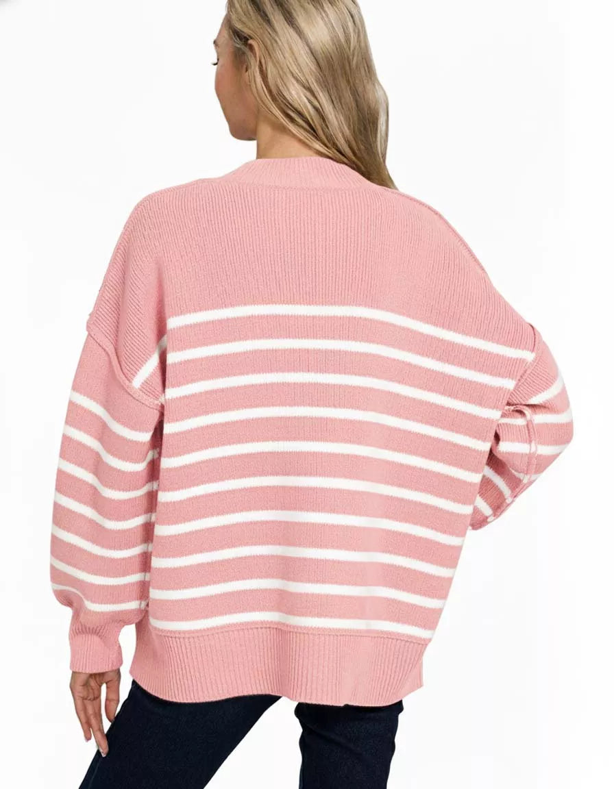 Zenana Exposed Seam Striped Oversized Sweater OutfitFlow