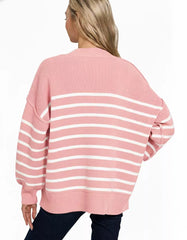 Zenana Exposed Seam Striped Oversized Sweater OutfitFlow
