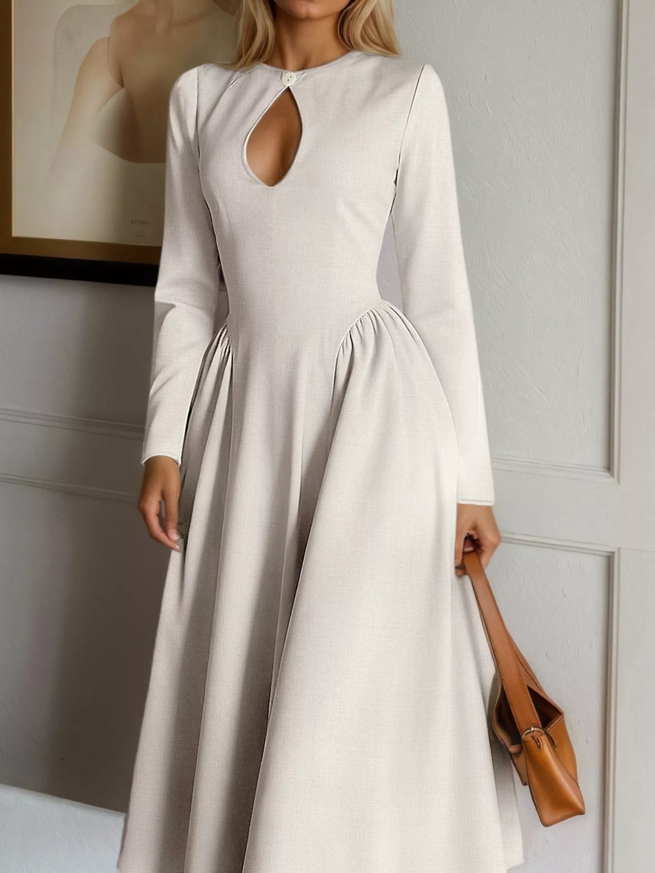 Cutout Front Long Sleeve A-Line Dress OutfitFlow
