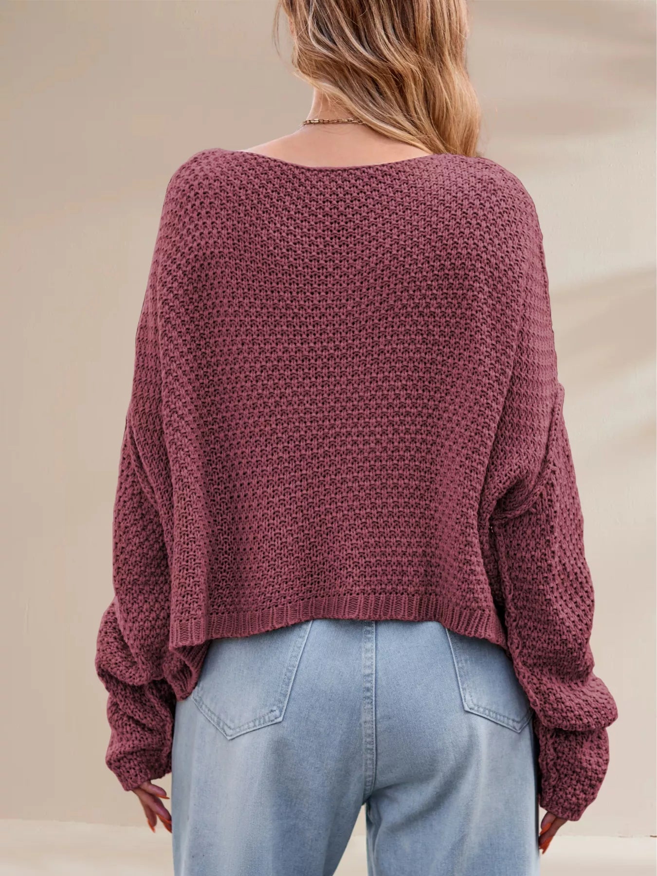 Textured Knit Round Neck Sweater OutfitFlow