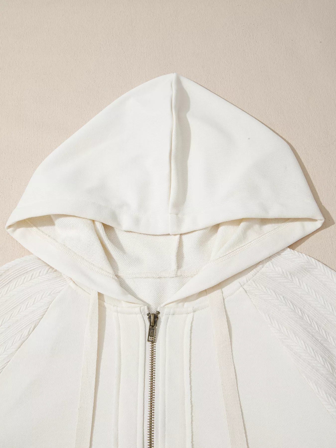 Solid Color Textured Sleeve Patchwork Half Zip Hoodie OutfitFlow