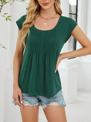 Pleated Front Scoop Neck T-Shirt OutfitFlow