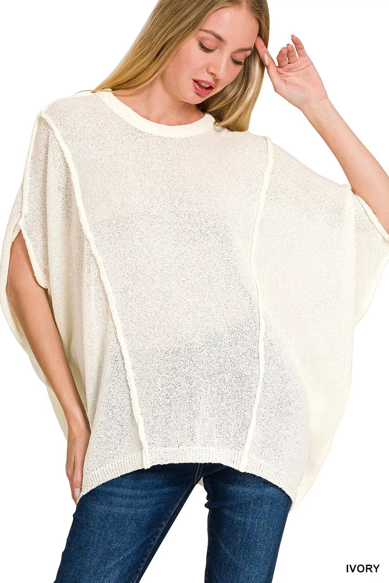 Zenana Drop Shoulder Short Sleeve Knit Top IVORY OutfitFlow