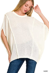Zenana Drop Shoulder Short Sleeve Knit Top IVORY OutfitFlow