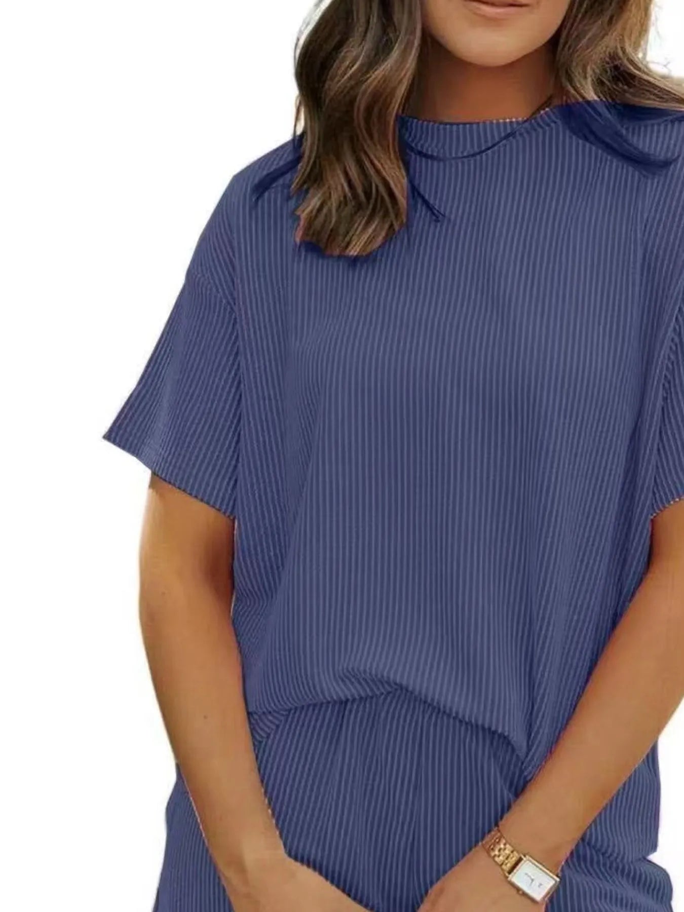Full Size Ribbed Short Sleeve Top and Shorts Two-Piece Set Plus Size OutfitFlow