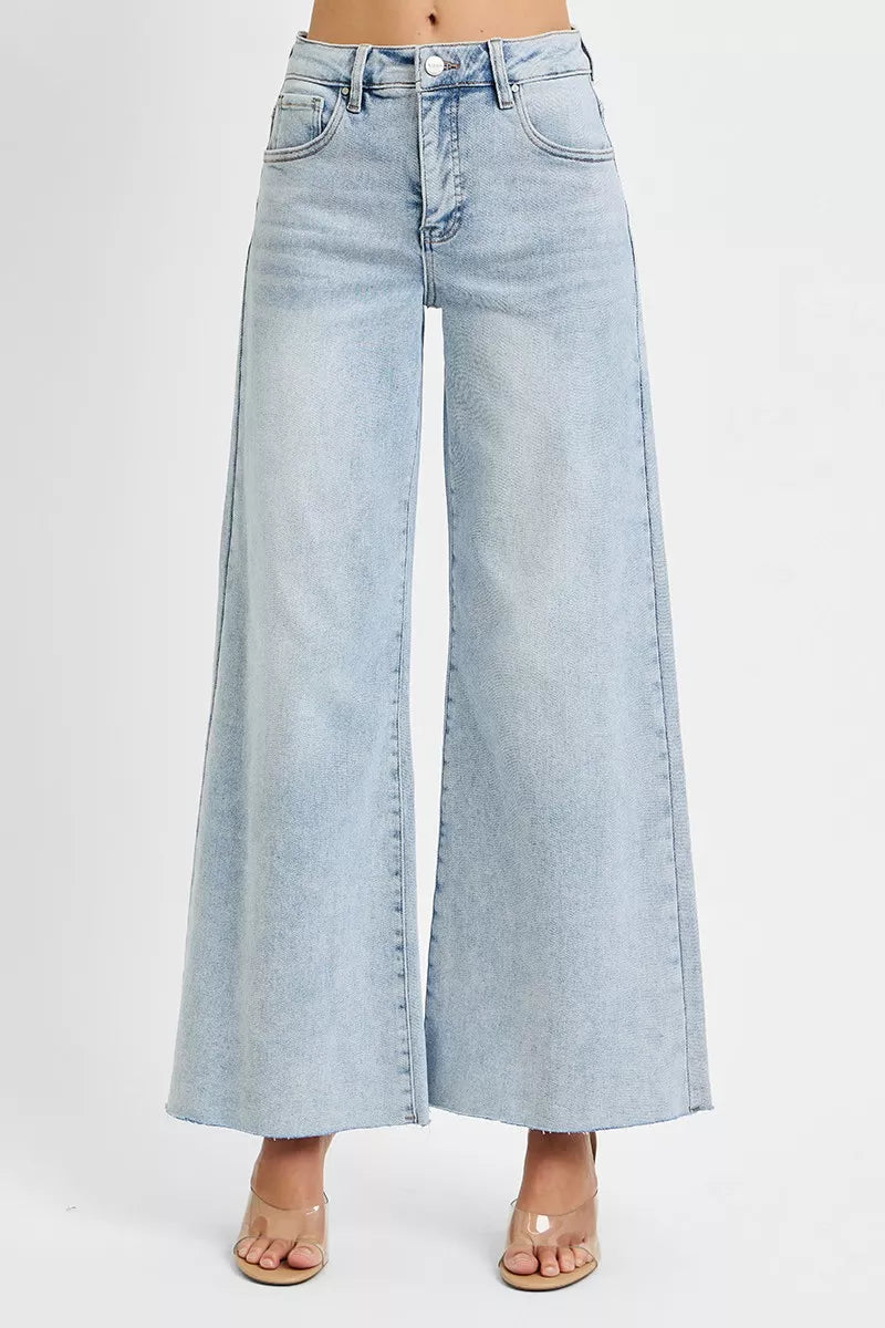 RISEN Full Size High Rise Ankle Wide Palazzo Jeans Plus Size OutfitFlow