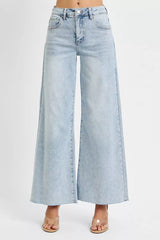 RISEN Full Size High Rise Ankle Wide Palazzo Jeans Plus Size OutfitFlow