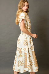 Umgee Full Size Abstract Print Elastic Waist Midi Dress Plus Size OutfitFlow