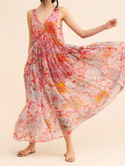 Printed V-Neck Sleeveless Dress OutfitFlow